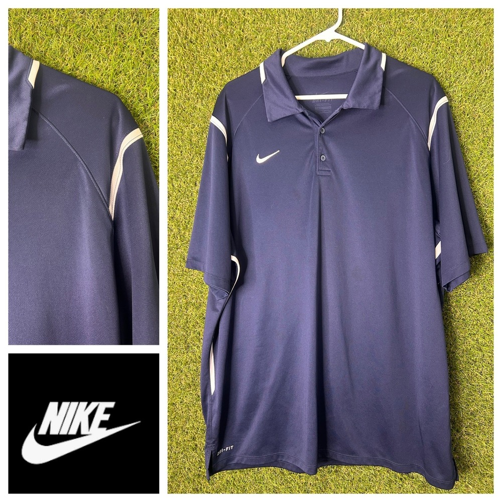 Nike Dri Fit Navy Polo Performance Shirt Moisture Wicking Golf‎ Top Size XXL